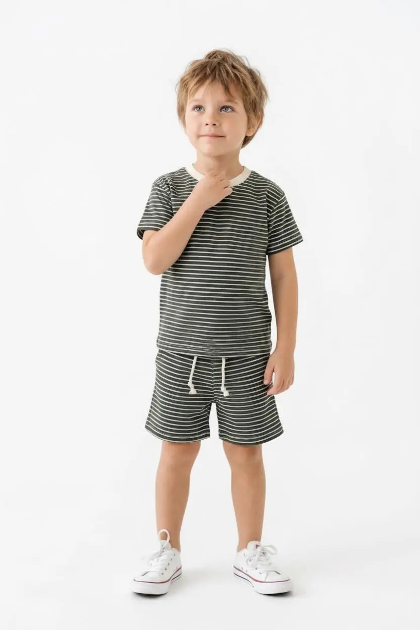 Ensemble Garçon T-Shirt et Short Rayé 2 Pièces
