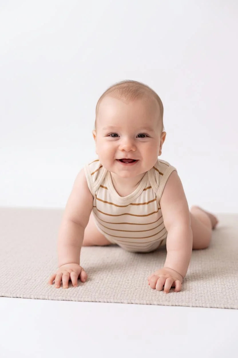 Body Débardeur Bébé en Jersey Rayé avec Boutons-Pression