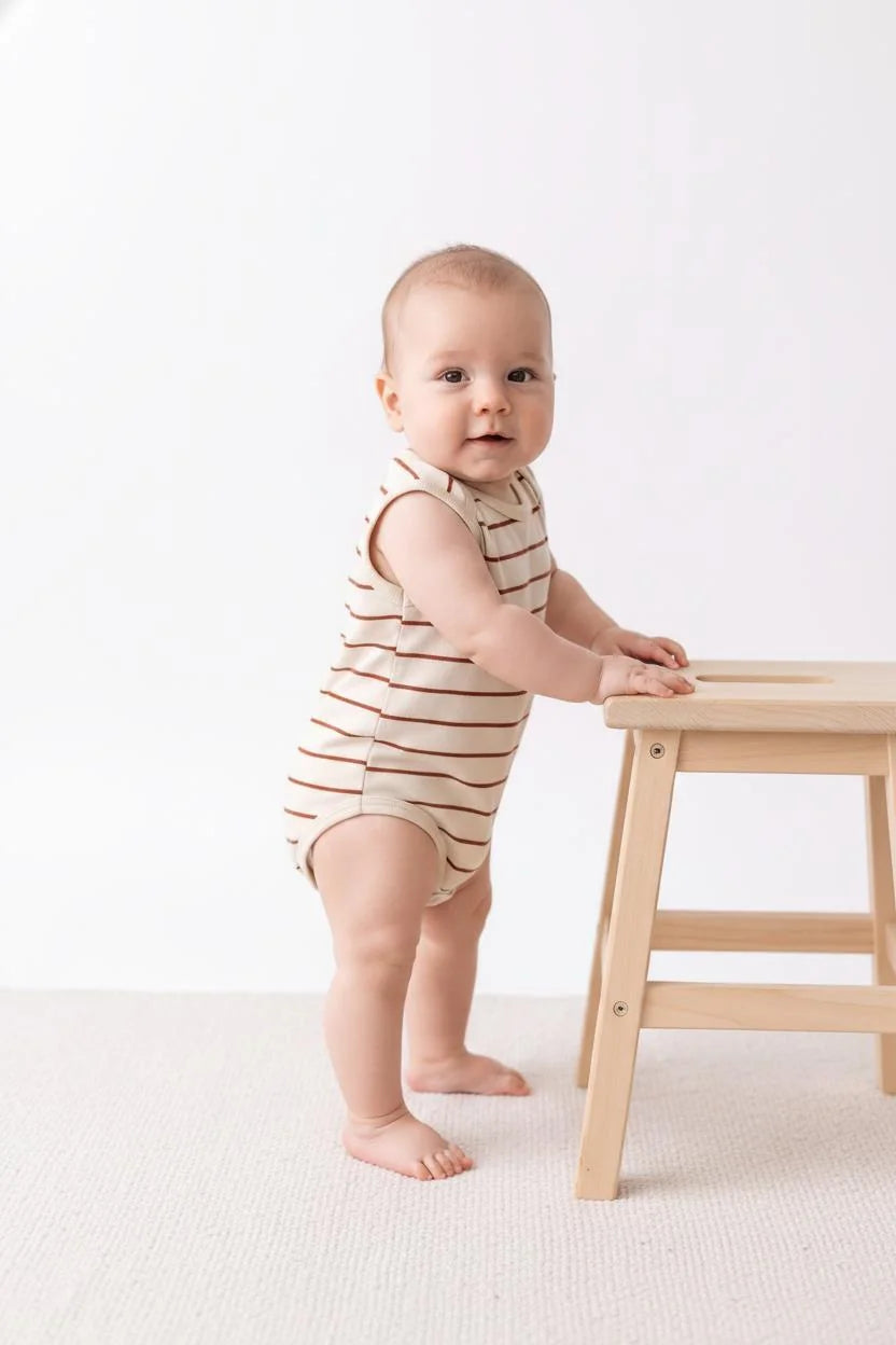 Body Débardeur Bébé en Jersey Rayé avec Boutons-Pression