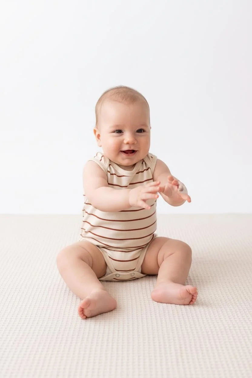 Body Débardeur Bébé en Jersey Rayé avec Boutons-Pression