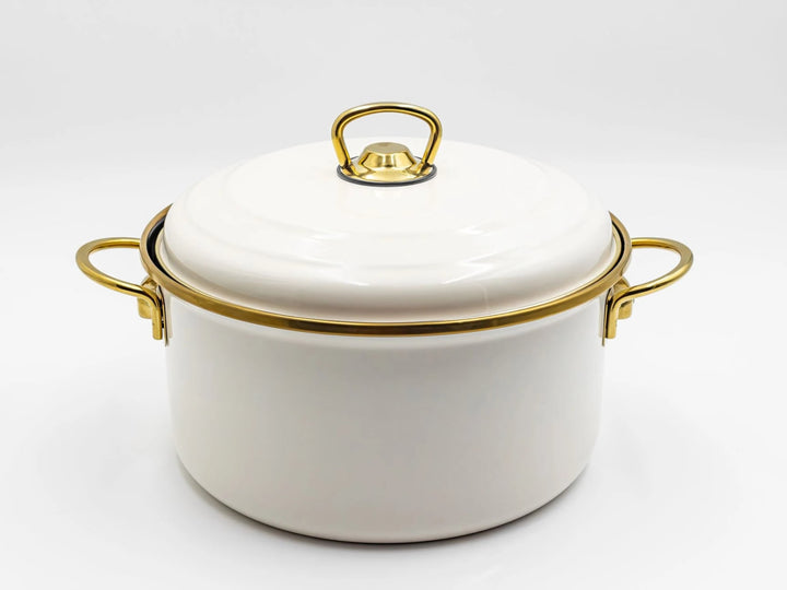 Marmite profonde 24 cm en émail crème – Grande capacité 5,5 L