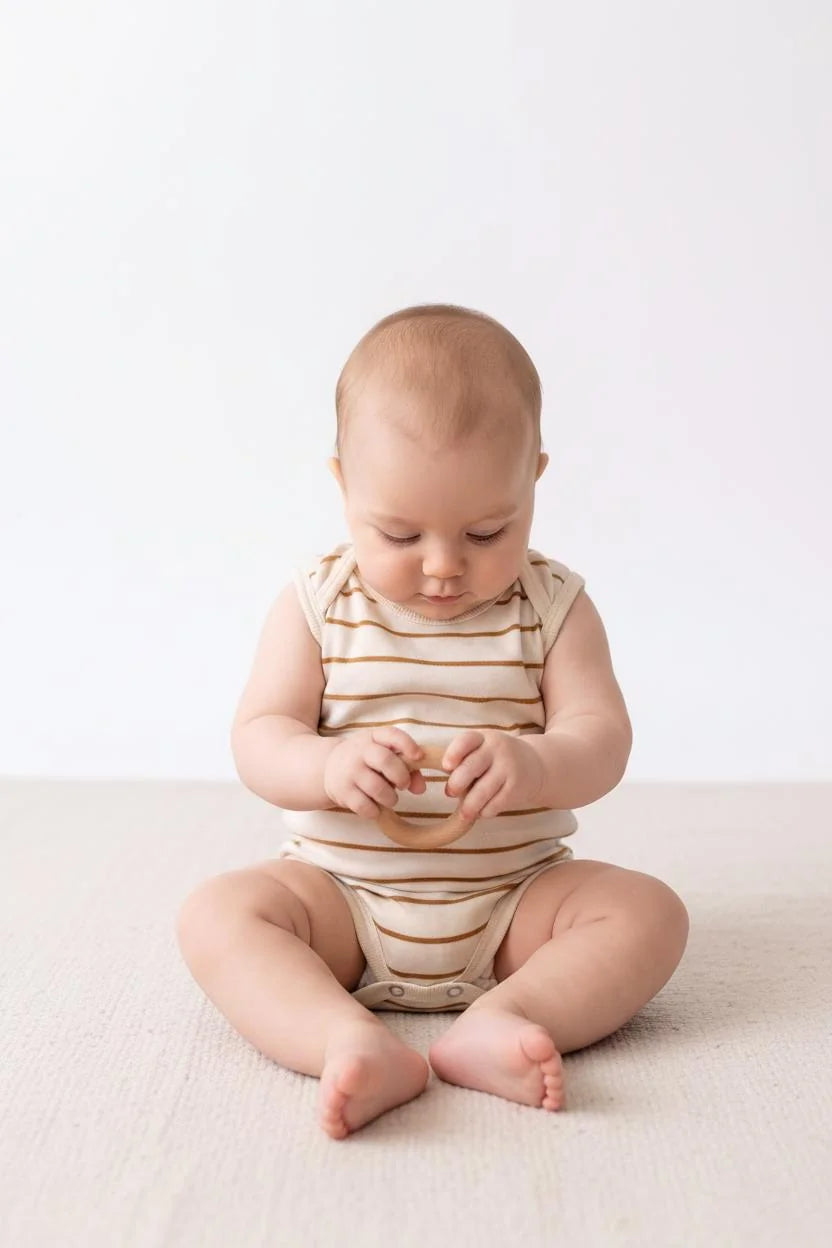 Body Débardeur Bébé en Jersey Rayé avec Boutons-Pression