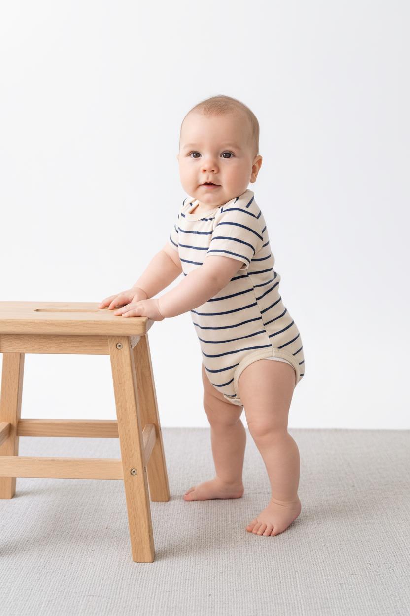Body Bébé à Manches Courtes en Jersey Rayé avec Boutons-Pression