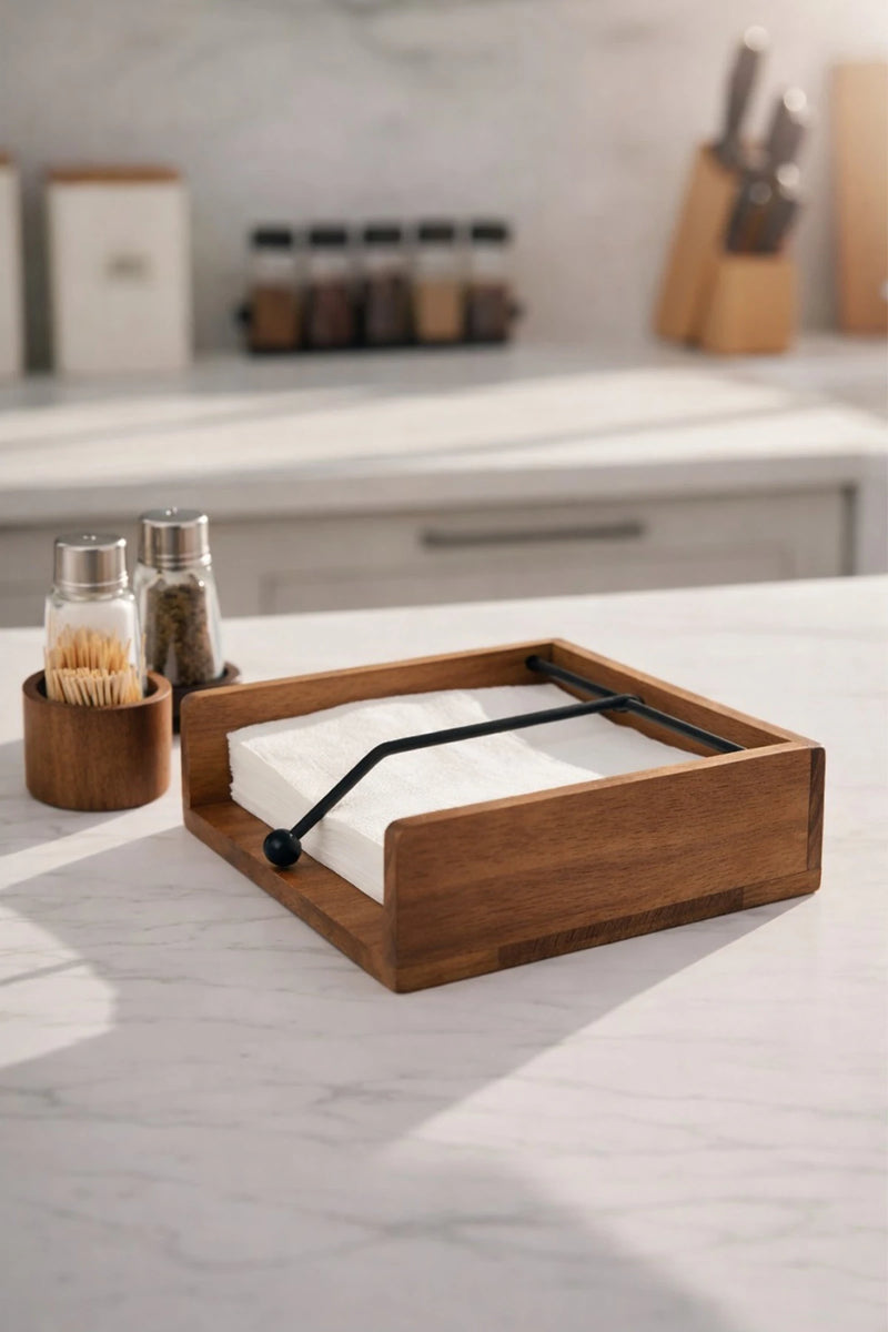 Porte-Serviettes Carré Moderne en Bois d’Acacia 18 cm