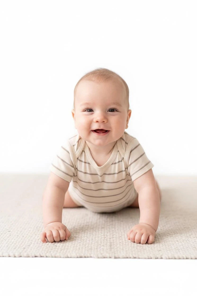 Body Bébé à Manches Courtes en Jersey Rayé avec Boutons-Pression