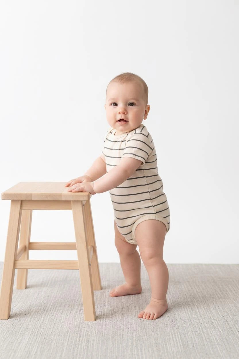 Body Bébé à Manches Courtes en Jersey Rayé avec Boutons-Pression