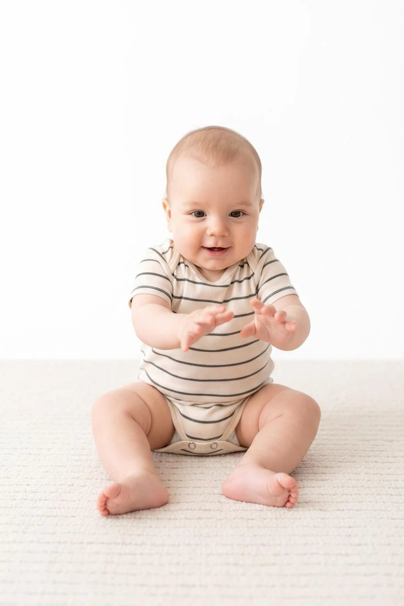 Body Bébé à Manches Courtes en Jersey Rayé avec Boutons-Pression