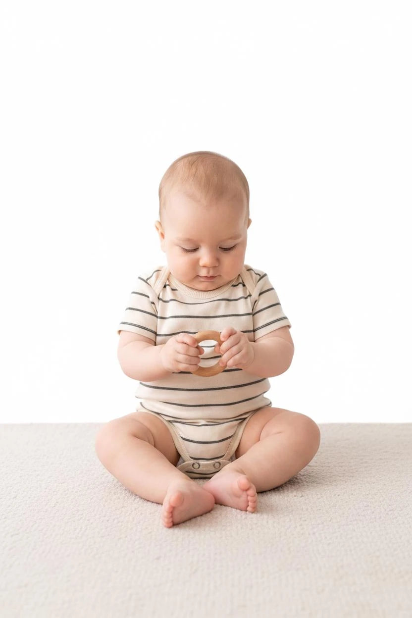 Body Bébé à Manches Courtes en Jersey Rayé avec Boutons-Pression