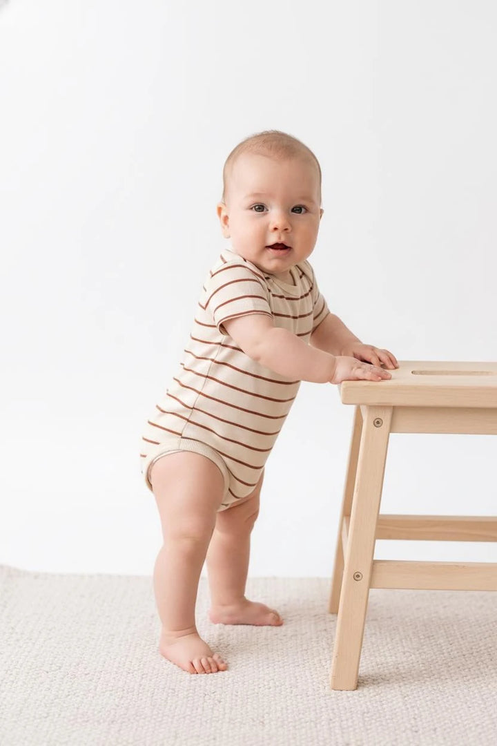 Body Bébé à Manches Courtes en Jersey Rayé avec Boutons-Pression