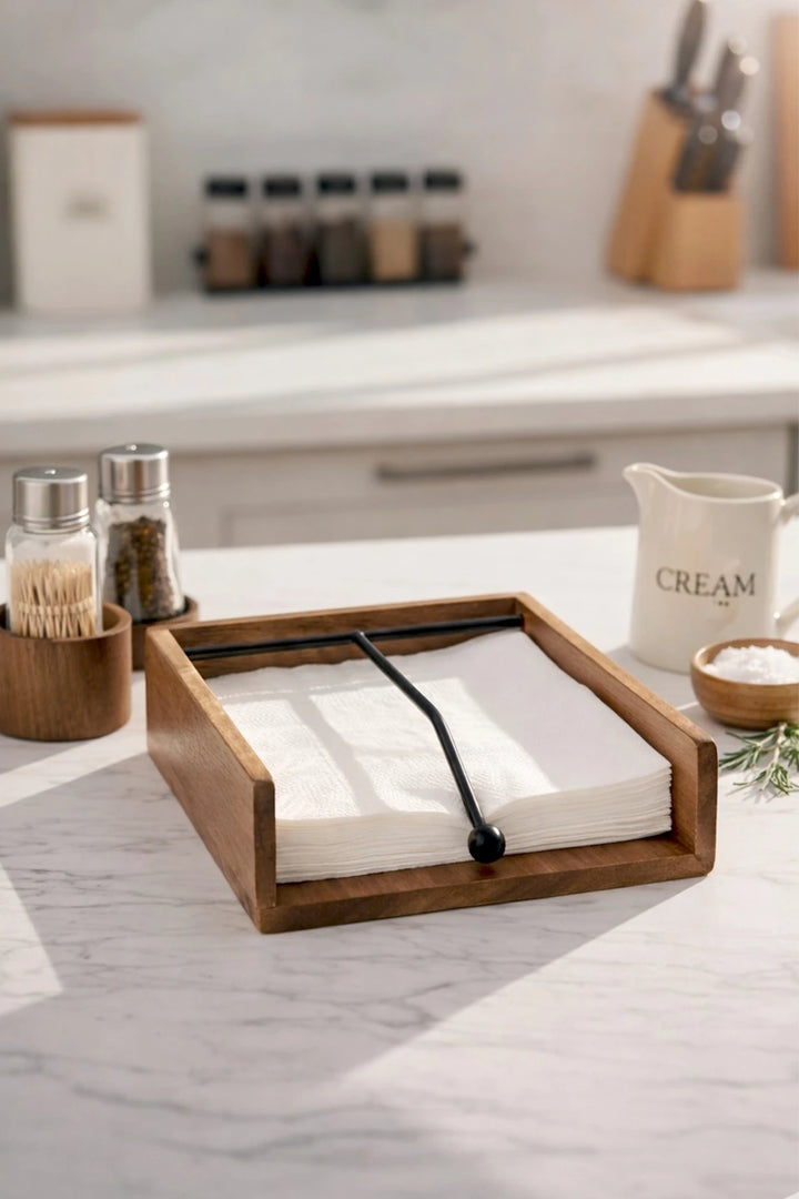 Porte-Serviettes Carré Moderne en Bois d’Acacia 18 cm