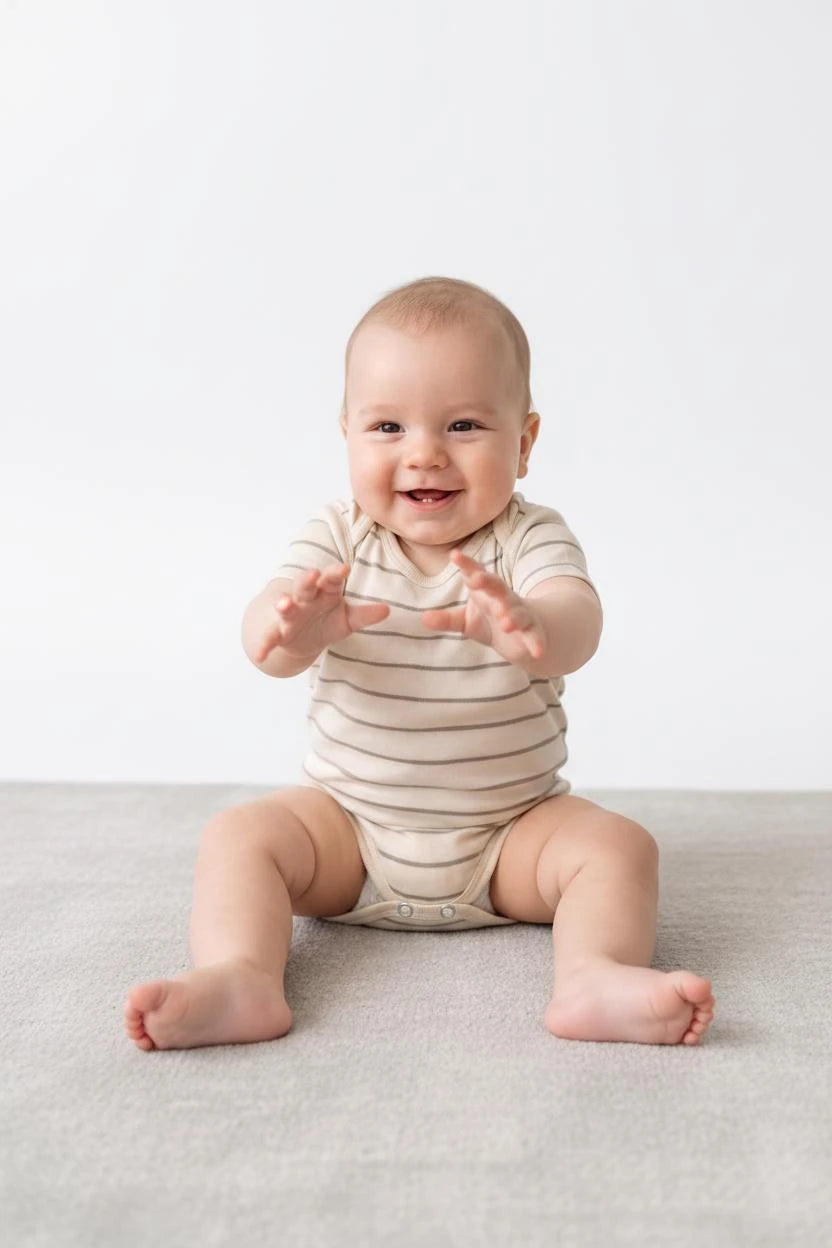 Body Bébé à Manches Courtes en Jersey Rayé avec Boutons-Pression
