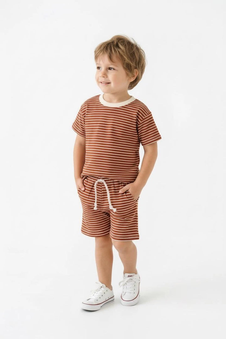 Ensemble Garçon T-Shirt et Short Rayé 2 Pièces