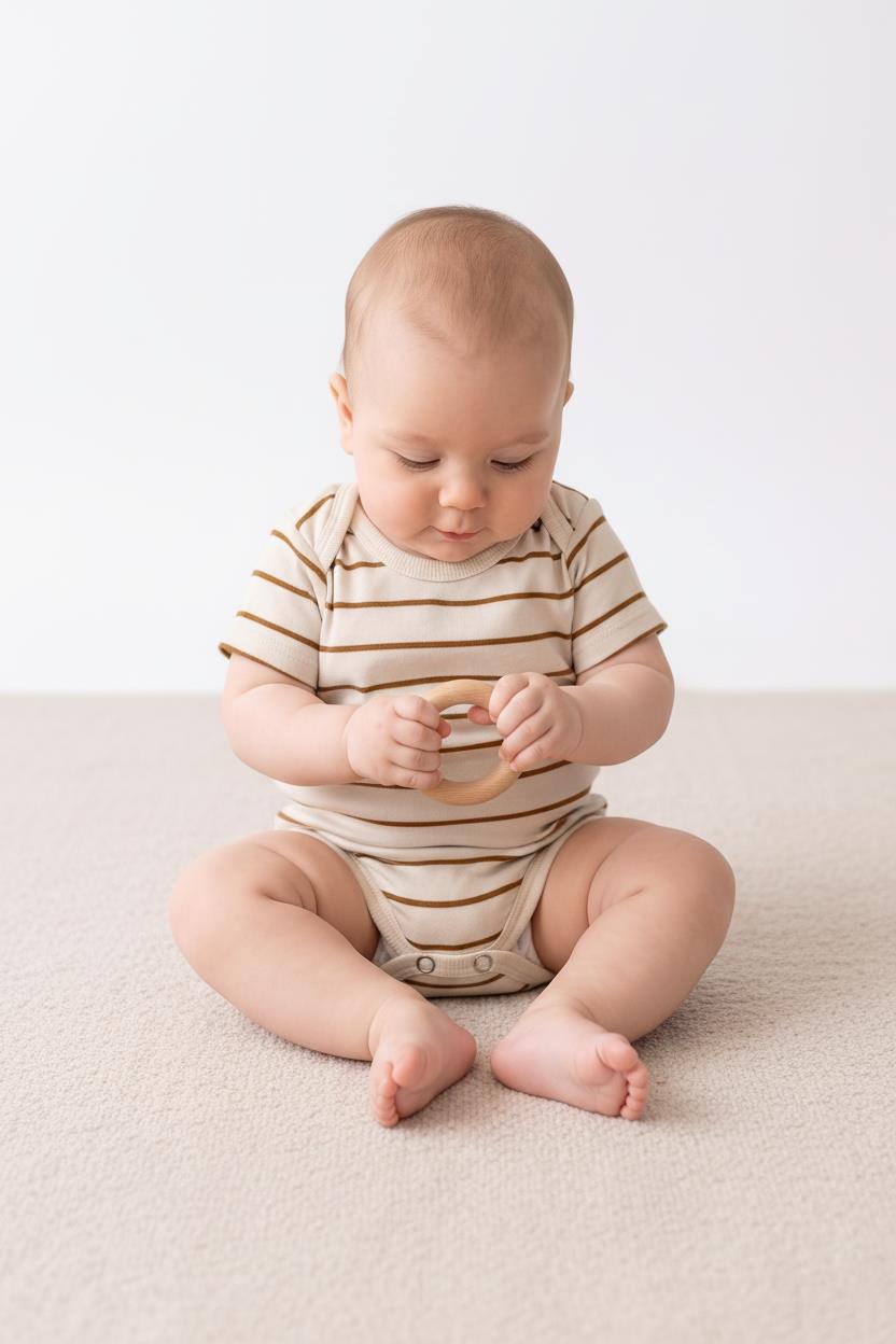 Body Bébé à Manches Courtes en Jersey Rayé avec Boutons-Pression