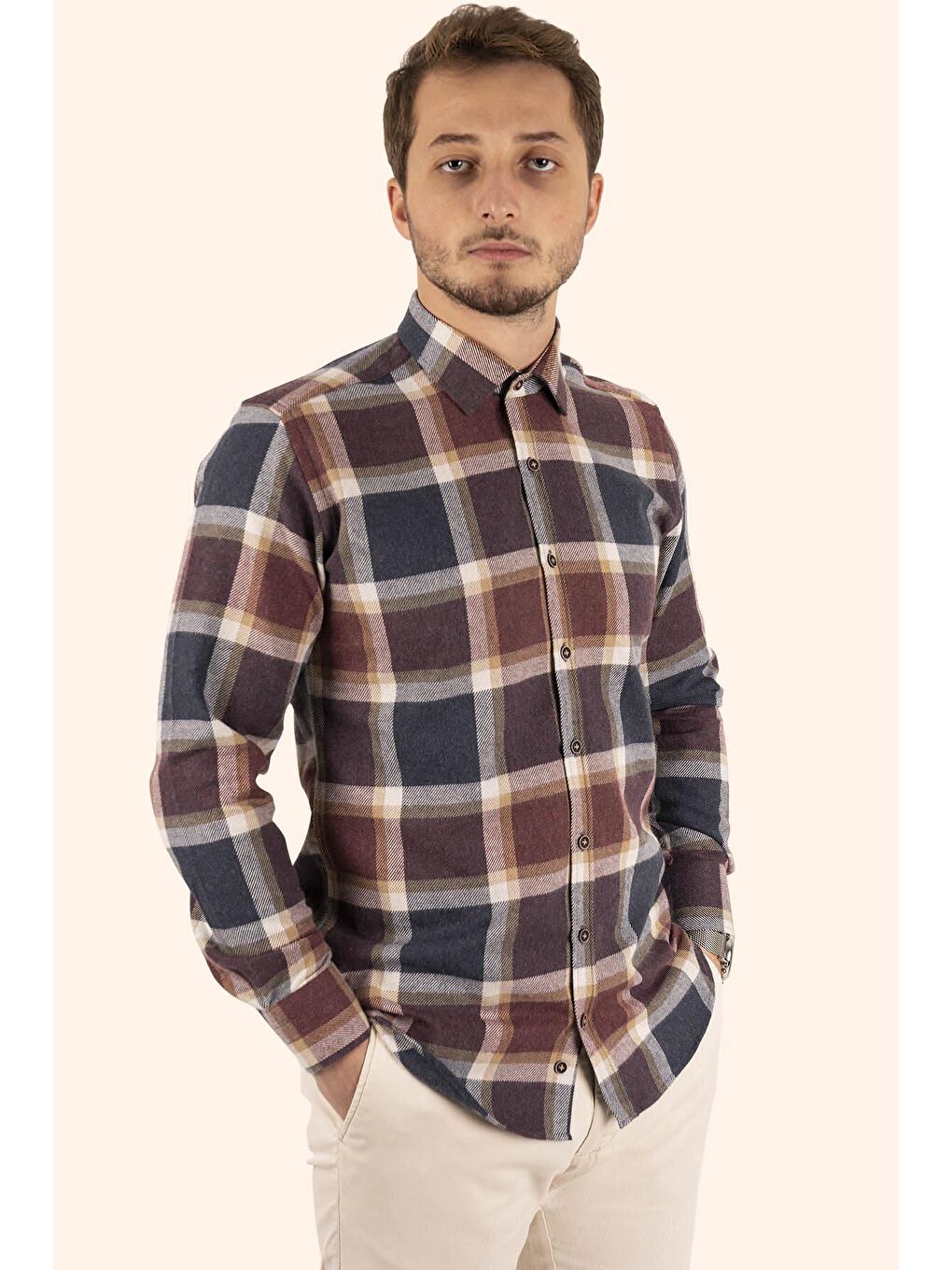 <tc>Chemise à carreaux bleu marine et bordeaux, style bûcheron d'hiver, en boîte cadeau - 6413</tc>