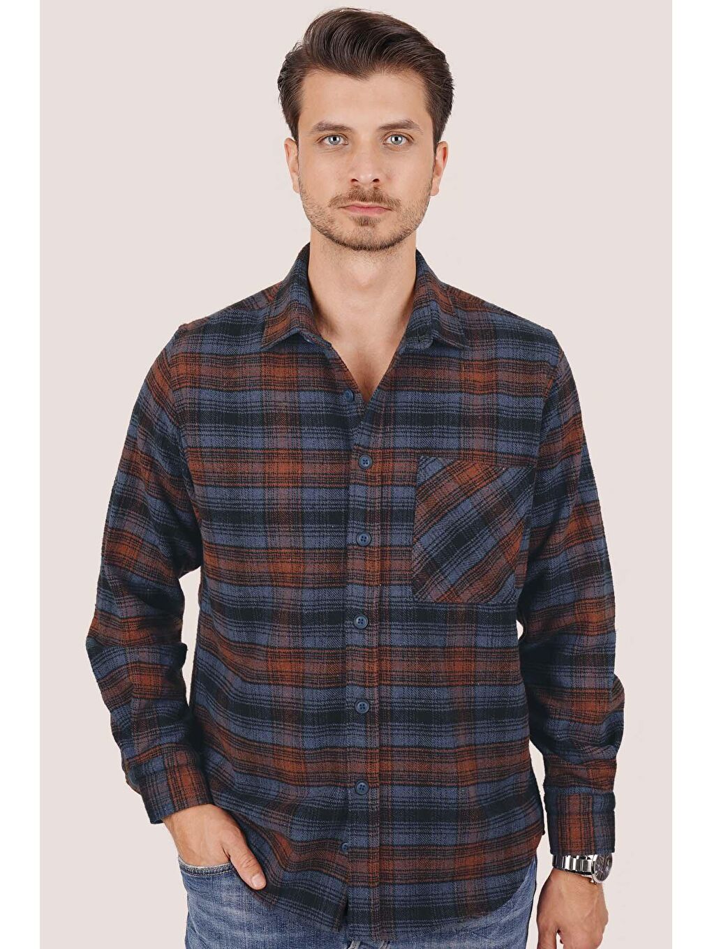 <tc>Chemise oversize épaisse à dégradé bleu et orange, en boîte cadeau - 20354</tc>