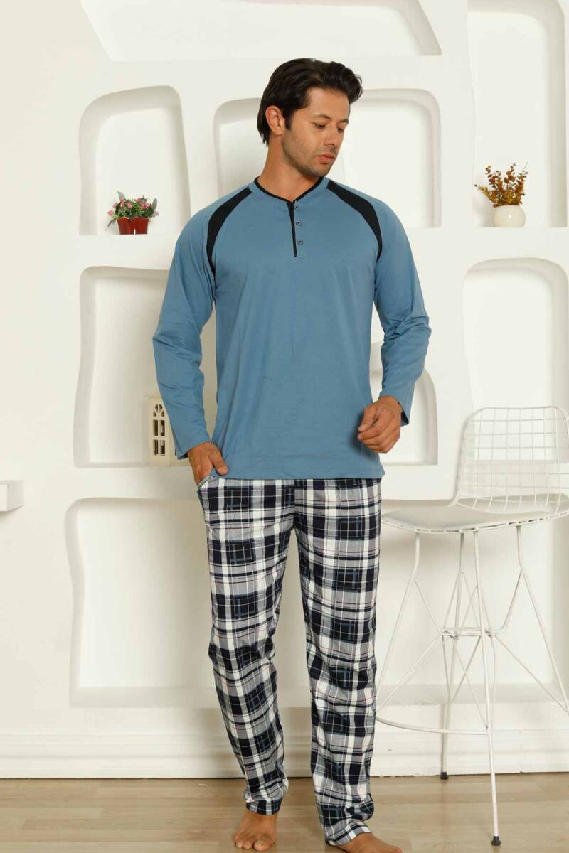 dreamy ekoseli kisa kollu v yaka cepli erkek pijama takimi - Justyol