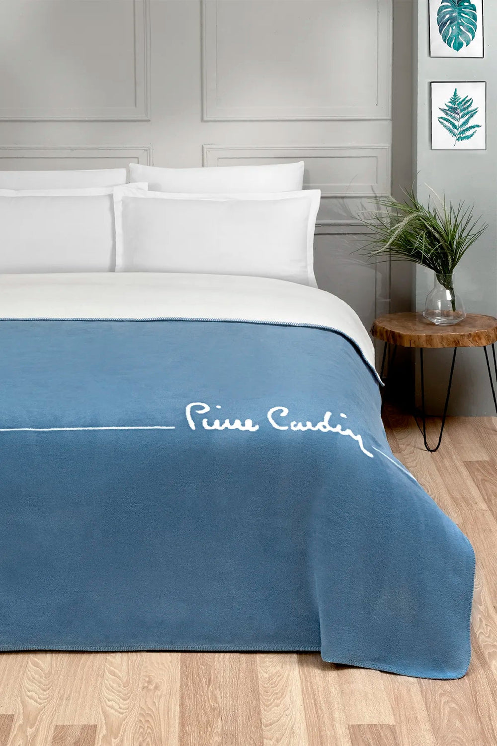 Couverture double Pierre Cardin coton indigo