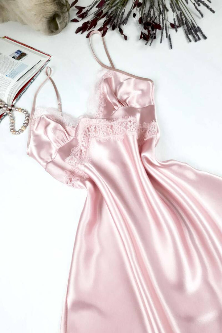 Nuisette Satin Femme avec Dentelle et Bretelles Fines