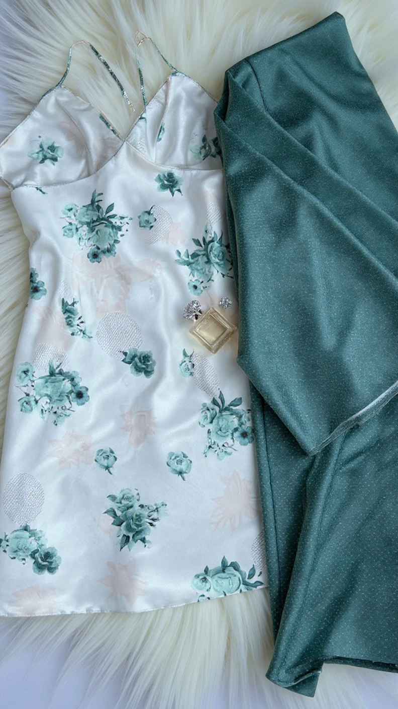 Nightgown set 211 -Women’s Satin 2-Piece Nightwear Set – Floral Slip Dress & Matching Robe Erotica