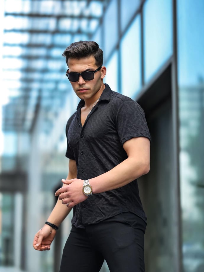 jakarli çubuk desenli fit gömlek - Justyol