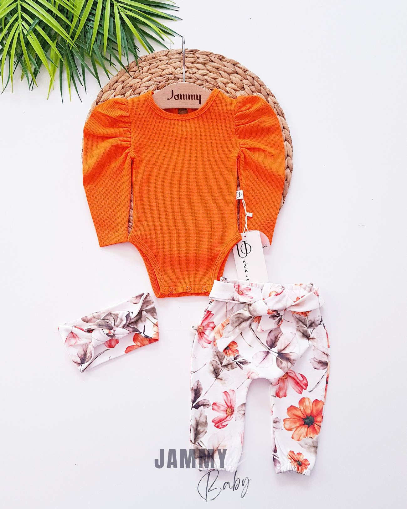 Juana Floral Design Balloon Sleeve Set-ORANGE