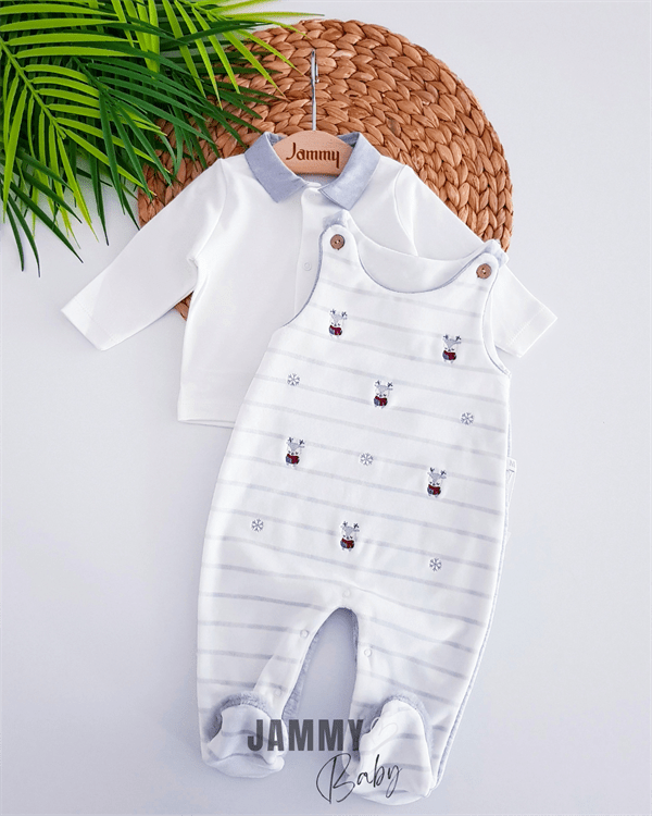 kadife geyik desenli salopet & body set - bej - Justyol