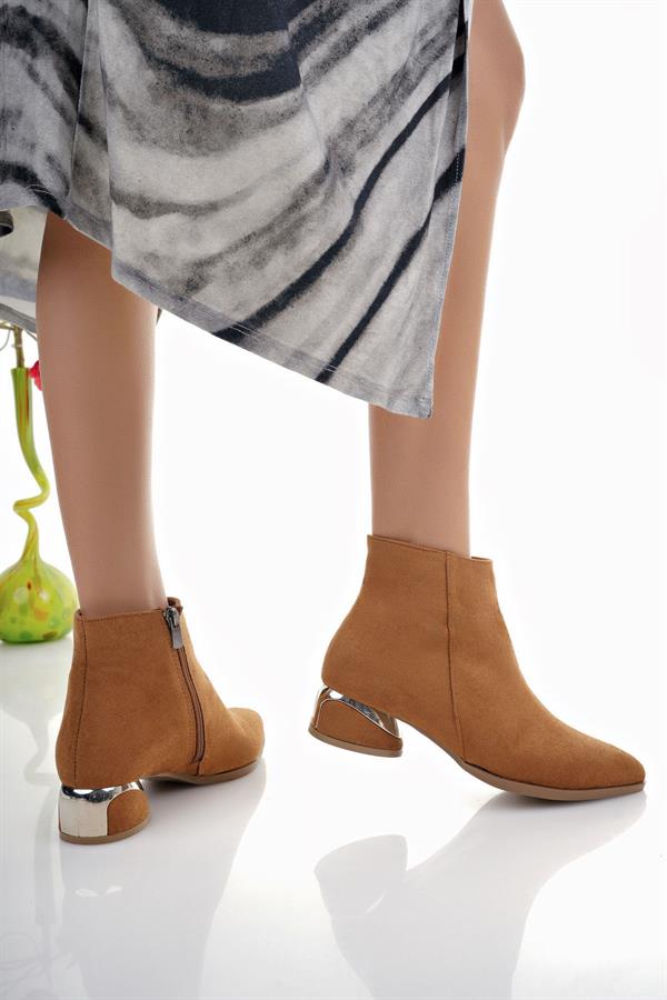 aymod kadin sivri burun kisa topuklu fermuarli kadin bot siyah cilt - Justyol