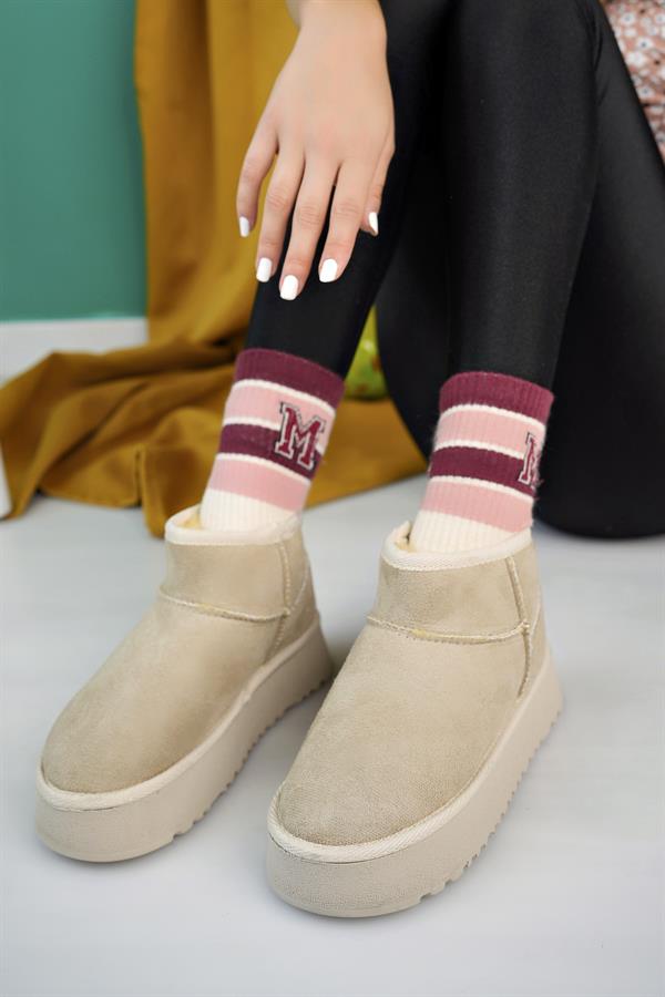 aymood kadin nude süet yarim bot içi tüylü kalin taban ayakkabi - Justyol