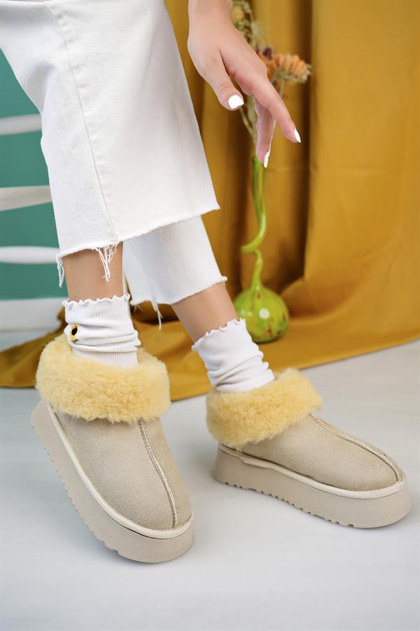 aymood kadin nude süet yarim bot içi tüylü kalin taban ayakkabi - Justyol