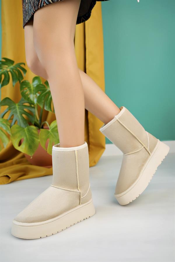 aymood kadin nude süet yarim bot içi tüylü kalin taban ayakkabi - Justyol