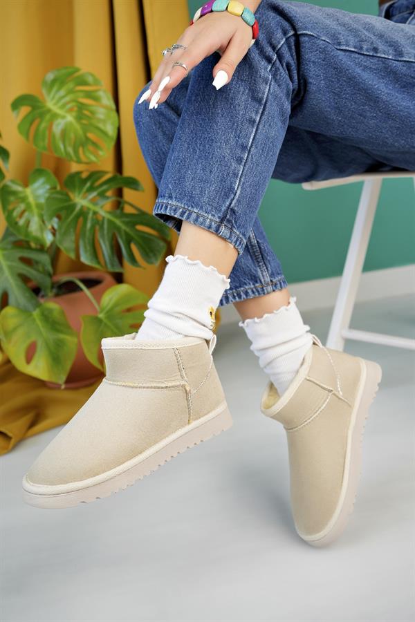 aymood kadin nude süet yarim bot içi tüylü kalin taban ayakkabi - Justyol