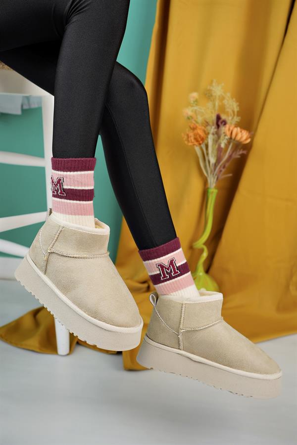 aymood kadin nude süet yarim bot içi tüylü kalin taban ayakkabi - Justyol