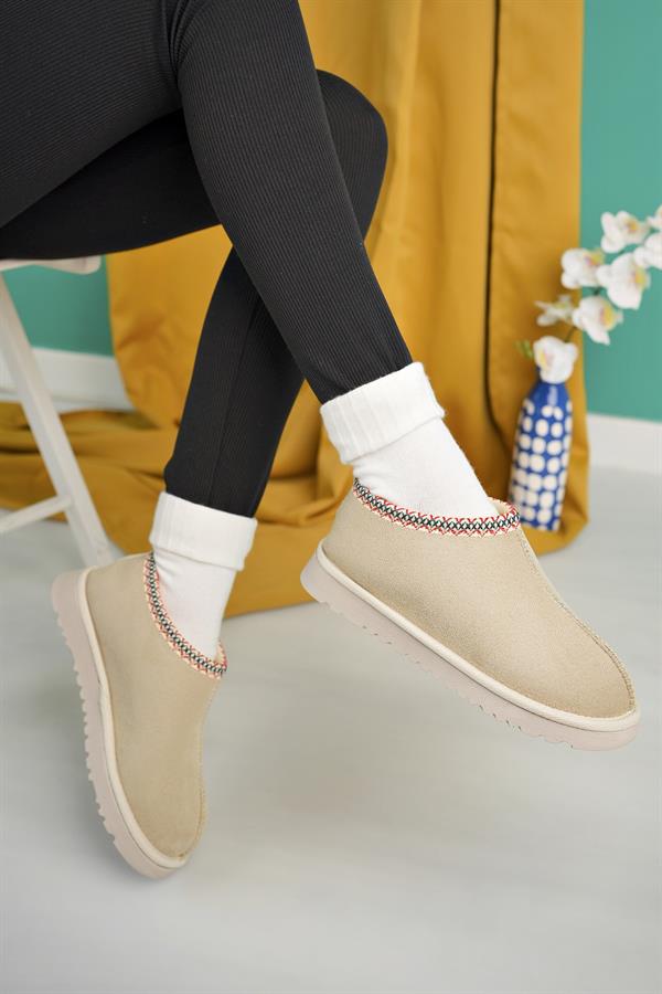 <tc>Chaussures à semelle épaisse mi-bottes en suède nude Aymood pour femme, avec doublure en fourrure</tc>