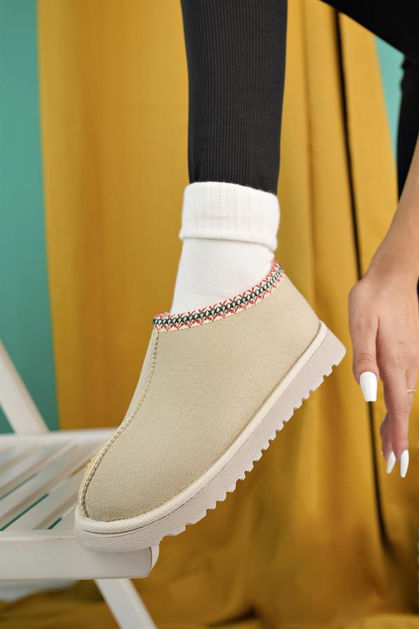 aymood kadin nude süet yarim bot içi tüylü kalin taban ayakkabi - Justyol