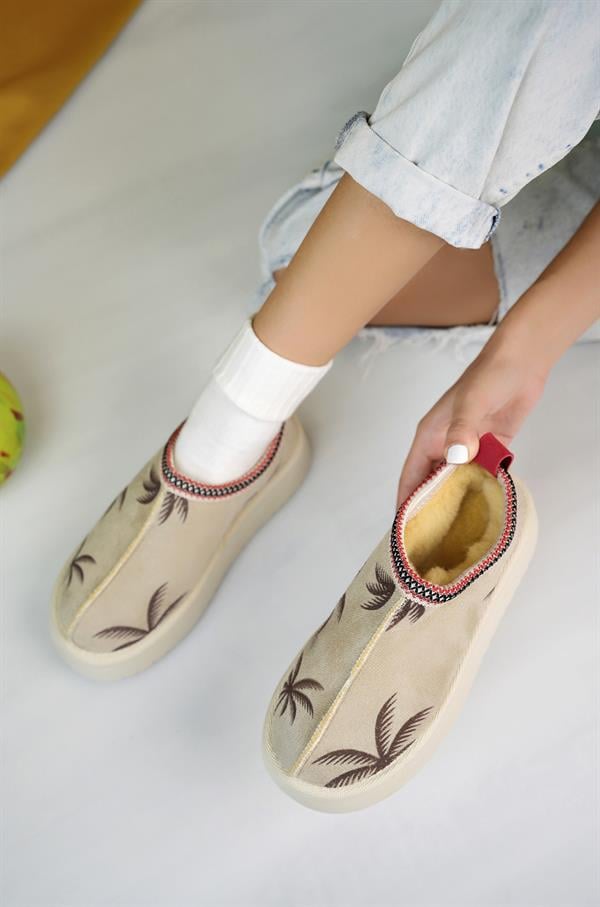 aymood kadin nude süet yarim bot içi tüylü kalin taban ayakkabi - Justyol