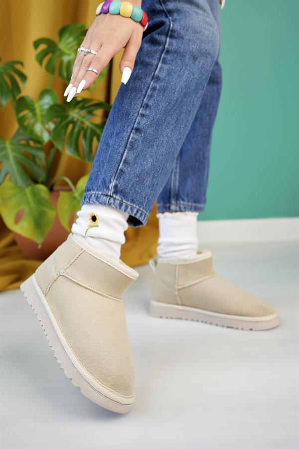 aymood kadin nude süet yarim bot içi tüylü kalin taban ayakkabi - Justyol