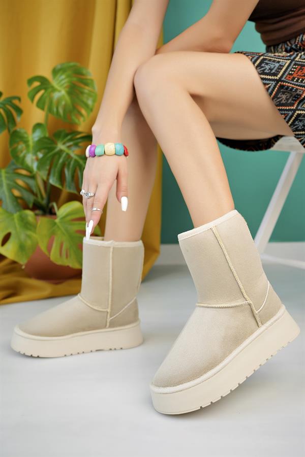 aymood kadin nude süet yarim bot içi tüylü kalin taban ayakkabi - Justyol