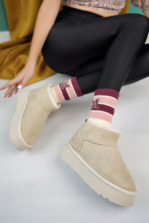 aymood kadin nude süet yarim bot içi tüylü kalin taban ayakkabi - Justyol