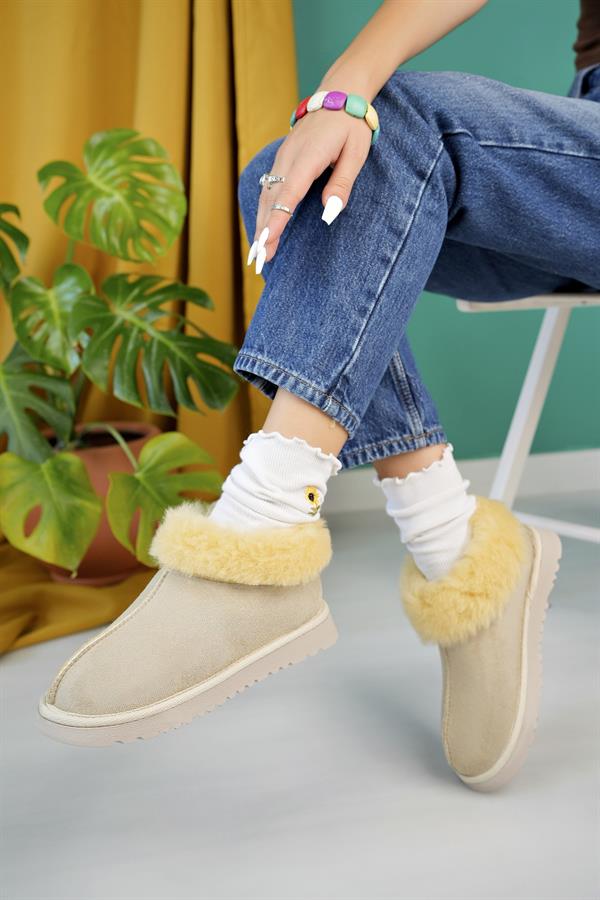 aymood kadin nude süet yarim bot içi tüylü kalin taban ayakkabi - Justyol