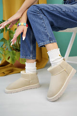 <tc>Chaussures à semelle épaisse mi-bottes en suède nude Aymood pour femme, avec doublure en fourrure</tc>