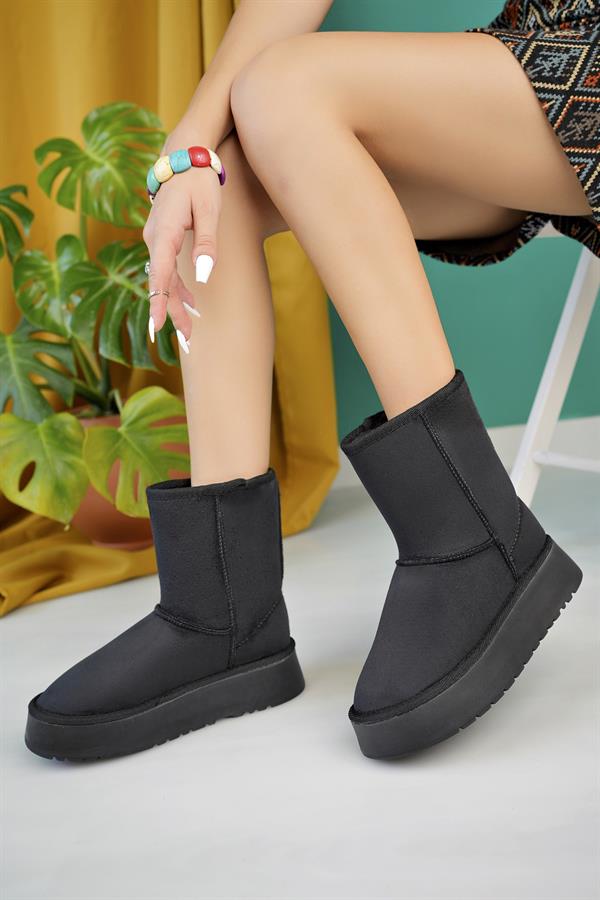 aymood kadin nude süet yarim bot içi tüylü kalin taban ayakkabi - Justyol