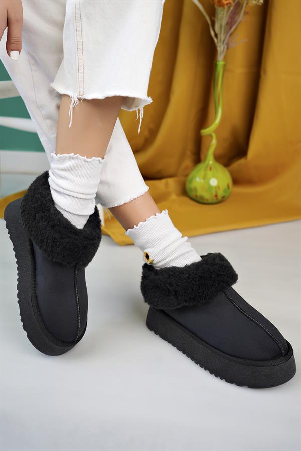 aymood kadin nude süet yarim bot içi tüylü kalin taban ayakkabi - Justyol