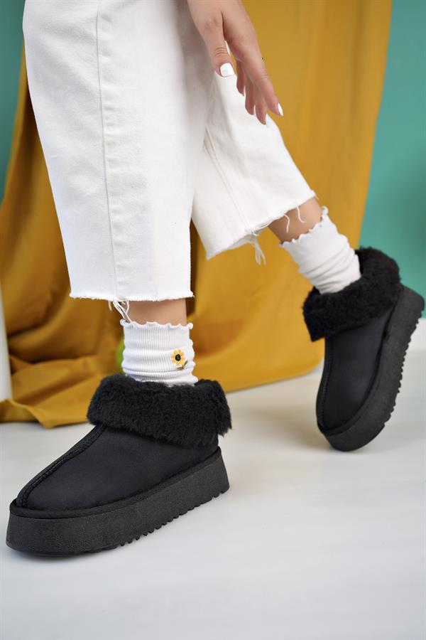 aymood kadin nude süet yarim bot içi tüylü kalin taban ayakkabi - Justyol