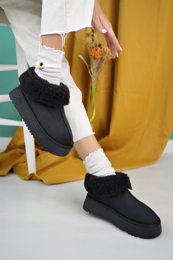 aymood kadin nude süet yarim bot içi tüylü kalin taban ayakkabi - Justyol