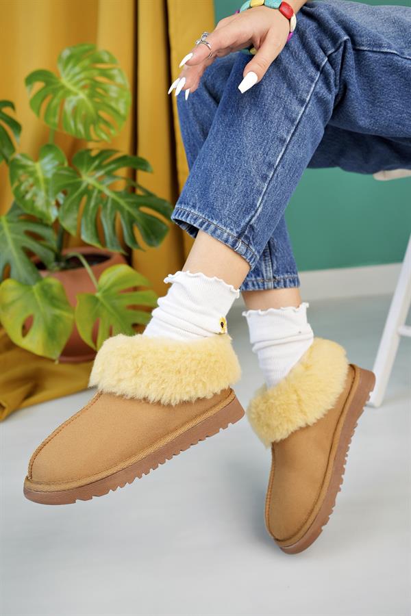 aymood kadin nude süet yarim bot içi tüylü kalin taban ayakkabi - Justyol
