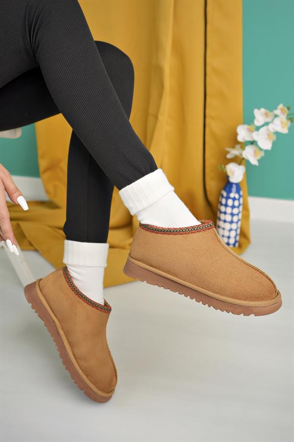 aymood kadin nude süet yarim bot içi tüylü kalin taban ayakkabi - Justyol