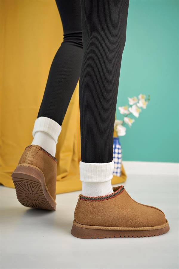 aymood kadin nude süet yarim bot içi tüylü kalin taban ayakkabi - Justyol