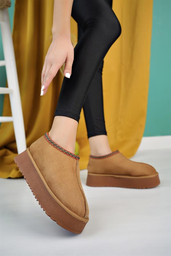 aymood kadin nude süet yarim bot içi tüylü kalin taban ayakkabi - Justyol