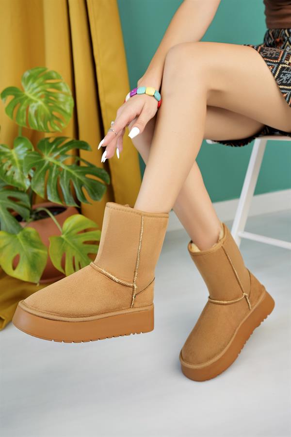 aymood kadin nude süet yarim bot içi tüylü kalin taban ayakkabi - Justyol