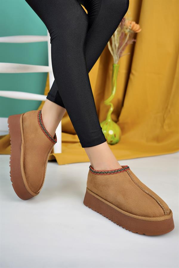 aymood kadin nude süet yarim bot içi tüylü kalin taban ayakkabi - Justyol